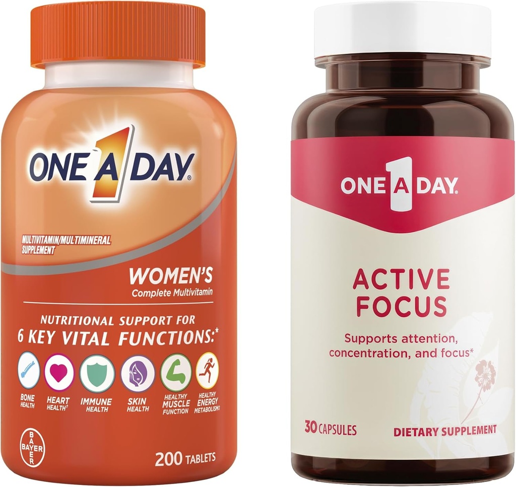 One A Day Bundle - Un giorno Multivitamina per le donne 200 conteggio compresse e un giorno supplemento di messa a fuoco attivo, 30 capsule