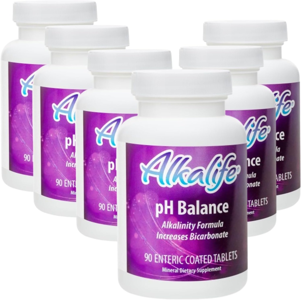 Comprimés de complément d'équilibre du pH d'alcalife - Les premières pilules brevetées de bicarbonate d'alcaline - Neutraliser l'acide, le pH d'équilibre, le support immunitaire, la performance maximale, la détox - 6 bouteilles