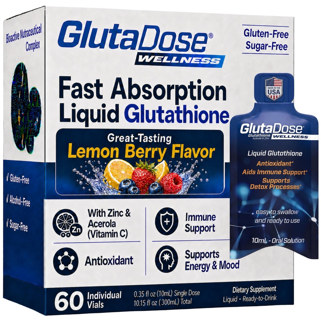 Integratore di Glutathione Liquido, Acerola Energy Booster a base di limone w/Zinc, Vitamine e Minerali Giornalieri, Formulazione Zero Sugar, Supporto Auto-Immune per Adulti, 0.34 fl oz, Confezione da 60