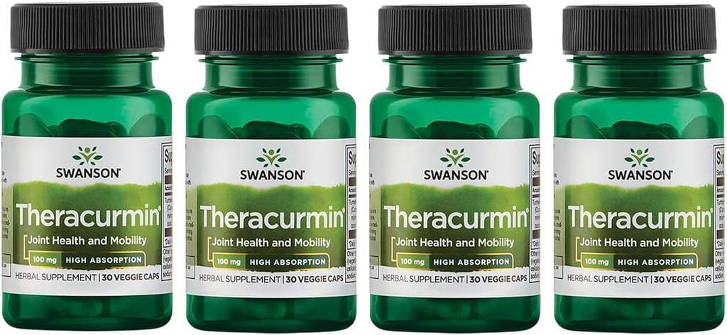 Swanson Theracurmin - Kräuterergänzung zur Unterstützung der gemeinsamen Gesundheit & Mobilität - Formuliert für hohe Absorption - (30 Kapseln, 100mg Jeder) (4 Packung)
