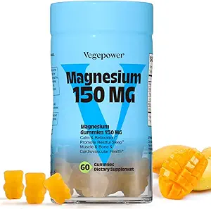 Vegan Magnesium Citrate Gummis, 150mg Magnesium Gummis für Erwachsene & Kinder, hohe Absorption Calm Magnesium Ergänzung für Schlaf, Muskel entspannen, Nerve und Knochen Gesundheit, Glutenfrei, Non-GMO, 60 Gummis