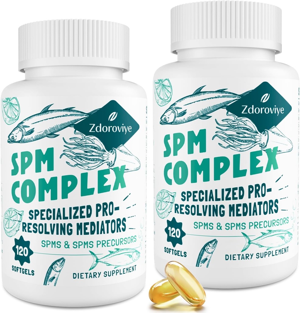 Zdoroviye SPM Supplement - Specialized Pro-Resolving Mediators and SPMs Precursors Complex for Balanced Immune Response, Brain, Tissue & Cellular - 120 Softgels (2 Bottiglia)