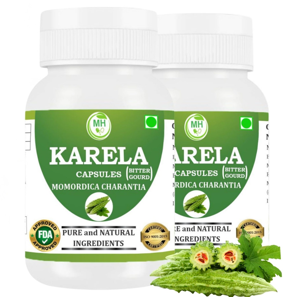 Morsan Healthcare Karela Capsules – 500 mg | 60 Veg Capsules x 2 Bottles | Pure Momordica charantia Extract | Ayurvedic Herbal Supplement | Plant-Based & Gluten-Free