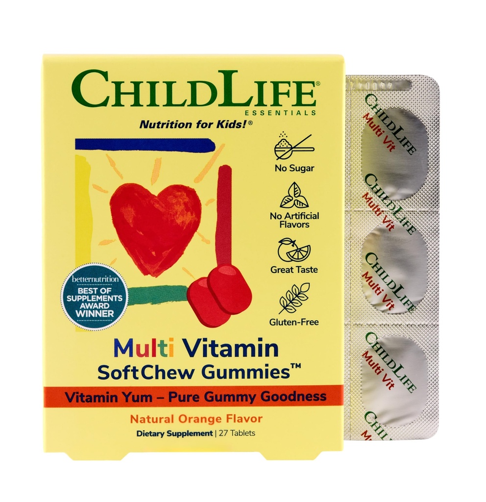 CHILDLIFE ESSENTIALS Kids Multivitamin SoftChew Gummis - Kinder Vitamine, Multivitamin für Kinder, Multivitamin Gummis, Kleinkind Vitamine, Kinder Kaubares Vitamin, Zuckerfrei - Natürliche Orange, 27 Tabletten