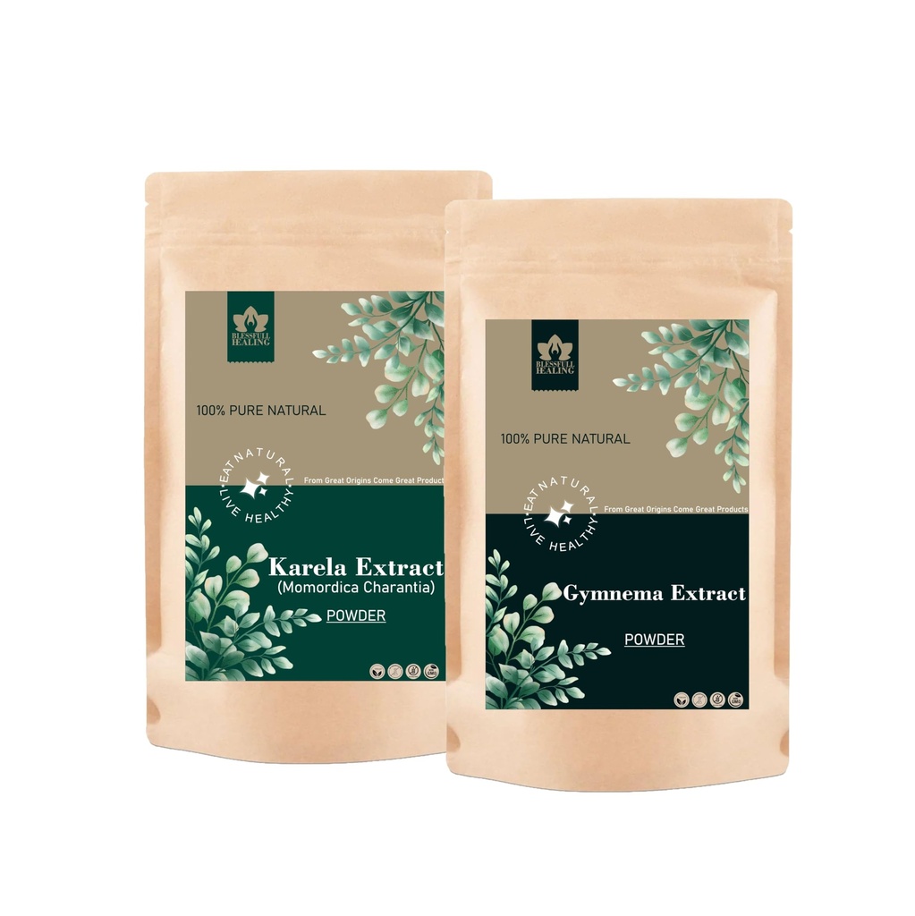 Blessfull Healing [Karela Extract (Momordica Charantia), Gymnema Extract Powder Combo 100% Pure Natural 100 Gram (3.52 oz) Each (Set of 2)