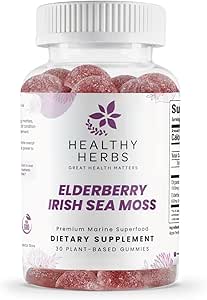 Erbe sane del mare organico Moss Gummies - Concentrato 2100mg Irish Sea Moss + Elderberry Essentials Blend - Advanced Once-Daily Formulation Made with Apple-Extracted Gummy (30 Conte)