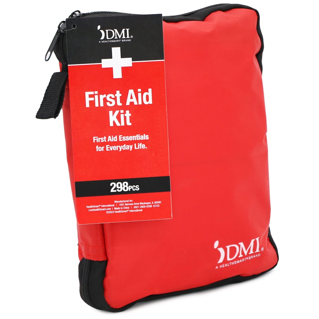 DMI 298-Piece Complete Emergency First Aid Kit, Treats Pain, Swelling, Cuts, Scrapes & Burns, Complete First Aid Guide Included, Clear Pocket Organization, Durable Zippered Travel Bag