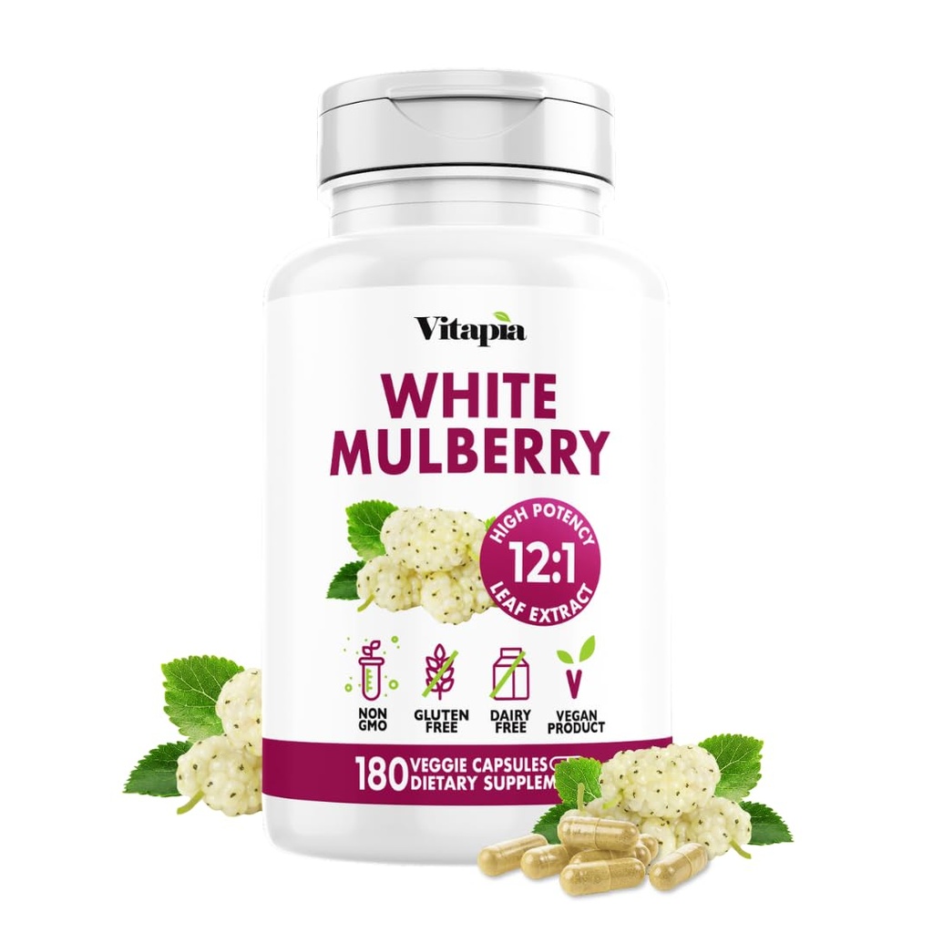 Bio Mulberry Blatt & Obst Extrakt für starkes Gut, Herzgesundheit, Antioxidans Unterstützung - 10:1 Ratio & 180 Veggie Kapseln - Non-GMO, Glutenfrei, Vegan-Friendly Supplement