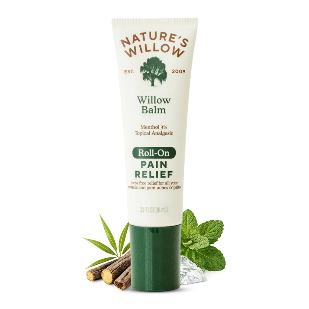 NEW Nature's Willow ROLL-ON Pain Relief | Fast-Acting, No-Mess Relief for Back, Neck, Knees & Joints | Willow Bark & Menthol | Clean, Fresh Scent | No Dyes or Artificial Fragrance | 3.1 fl oz | 1-Pack