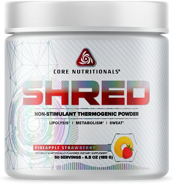 Noyau nutritionnel Platinum Shred Non-Stimulant, Fat Burning, Poudre thermogénique avec 1G Acetyl-L-Carnitine 50 portions (Pineapple Strawberry)