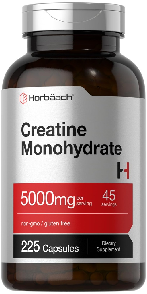 Horbäach Creatine Monohydrate | 5g | 225 Kapseln | Non-GMO, Glutenfreie Ergänzung