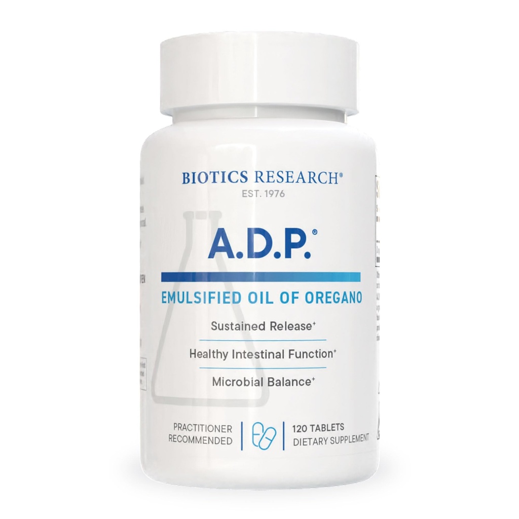 Biotics Research A.D.P. Emulsified Oil of Oregano Tablets für GI Health -Sustained Release for High Absorption Contains Carvacrol, Wild Oregano Oil 50mg/S - Patented Formula -Non GMO –120 Tablets