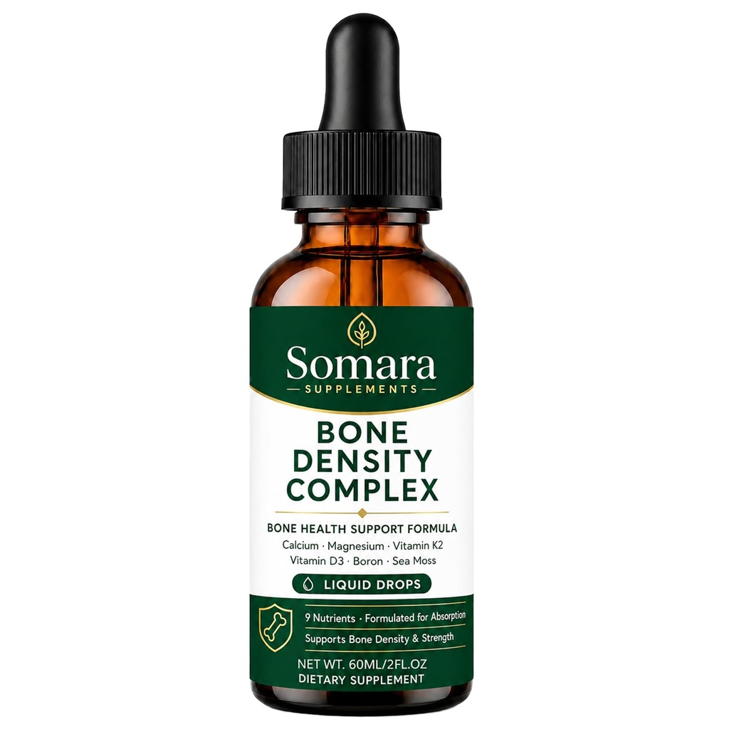 Somara Bone Density Complex Liquid, Calcium, D3, K2 & Magnesium, 2 fl oz | Nine-Nutrient Blend, Natural Lemon Flavor, Easy Dropper Use, Twice-Daily Routine, 30-Day Supply