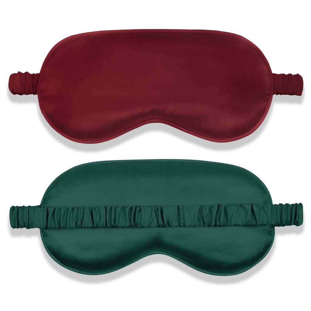 Amrules Silk Floss Sleep Mask Set of 2, Green & Dark Red | Good for Blocking Light, Enhancing Sleep Quality, Reducing Puffiness, Adjustable Soft Sleep Mask for Women
