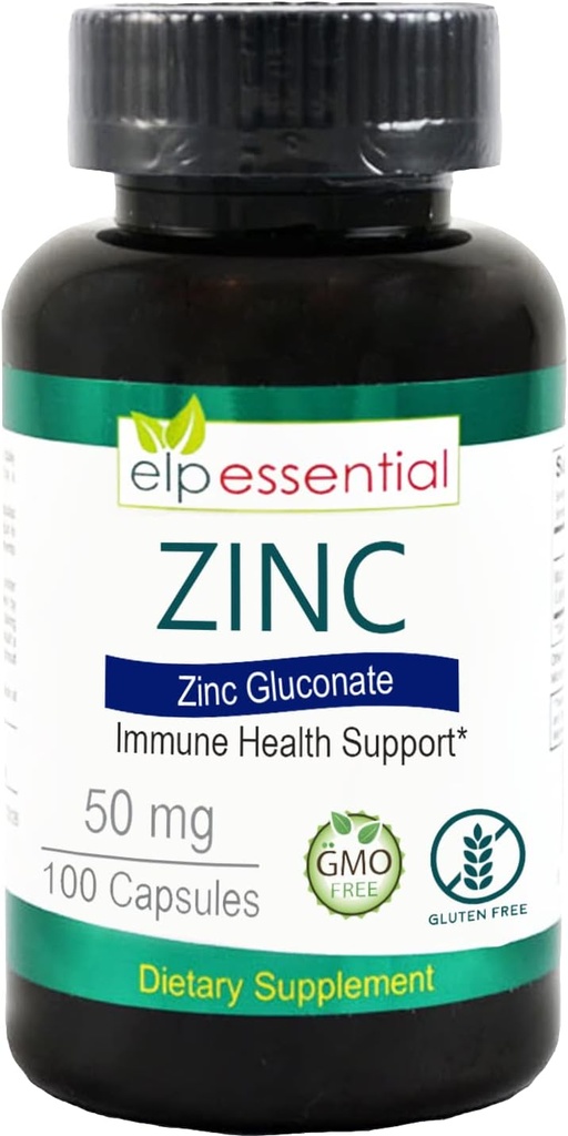 Zinc 50mg, soutien immunitaire et supplément antioxydant 100 capsules - sans gluten et sans OGM