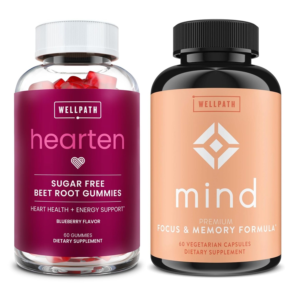 WellPath Beet Root Gummies (Sugar Free) 1500 mg – Aroma di mirtillo per il supporto alla pressione sanguigna e il cervello supplemento con Lion's Mane - Supporti Focus & Memory, 60 Ct