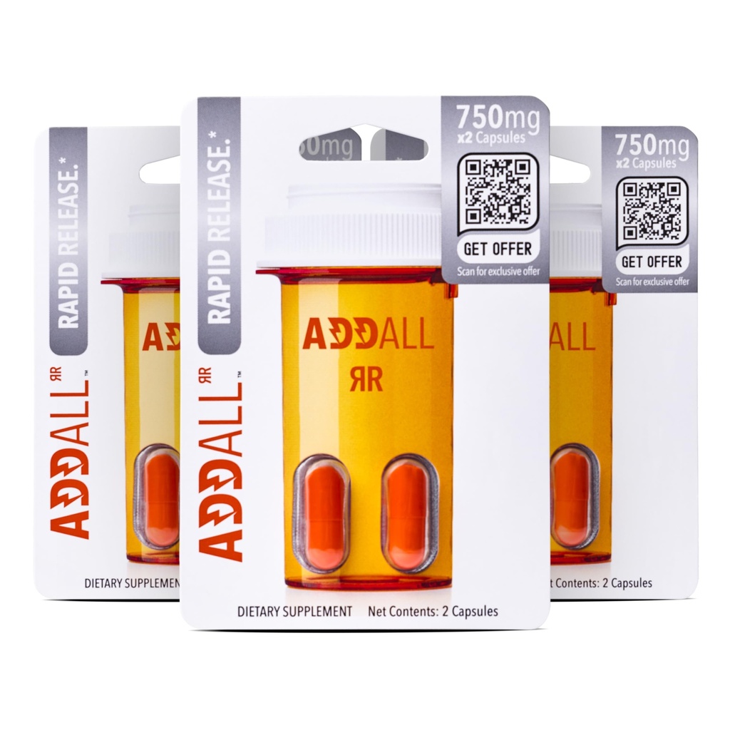 Addall Rapid Release Supplement (3 Pack) #1 Effective Alternative Brain Supplement Substitute Pills Nootropic & Energy | No Crash | Science Backed Formula | 6 Capsules