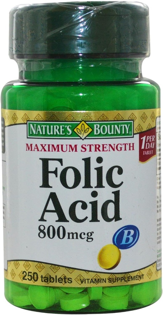 Acide folique de la nature 800 mcg Comprimés Résistance maximale 250 ea (paquet de 5)
