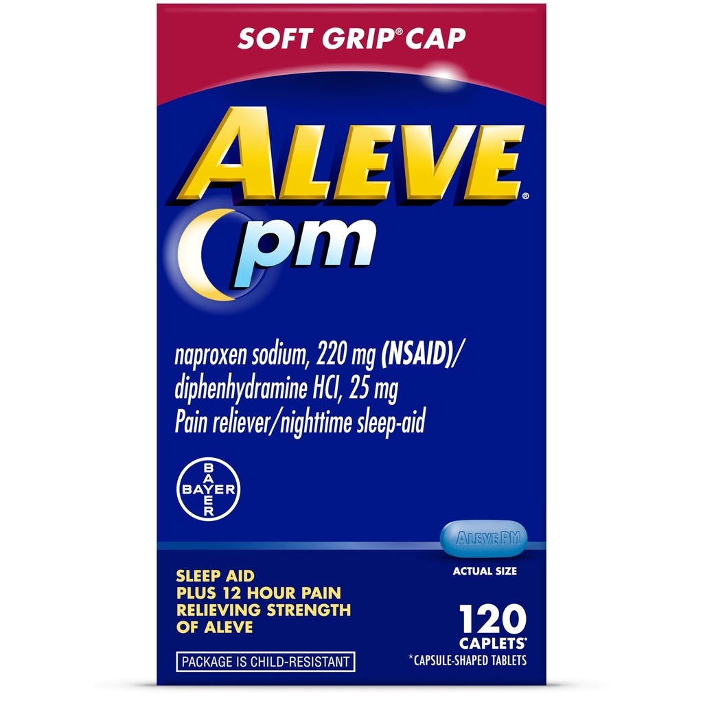 Aleve PM Schlafhilfe Plus Schmerzlinderung Caplets, Naproxen Natrium & Diphenhydramin HCl, Nacht, 120 Zähler