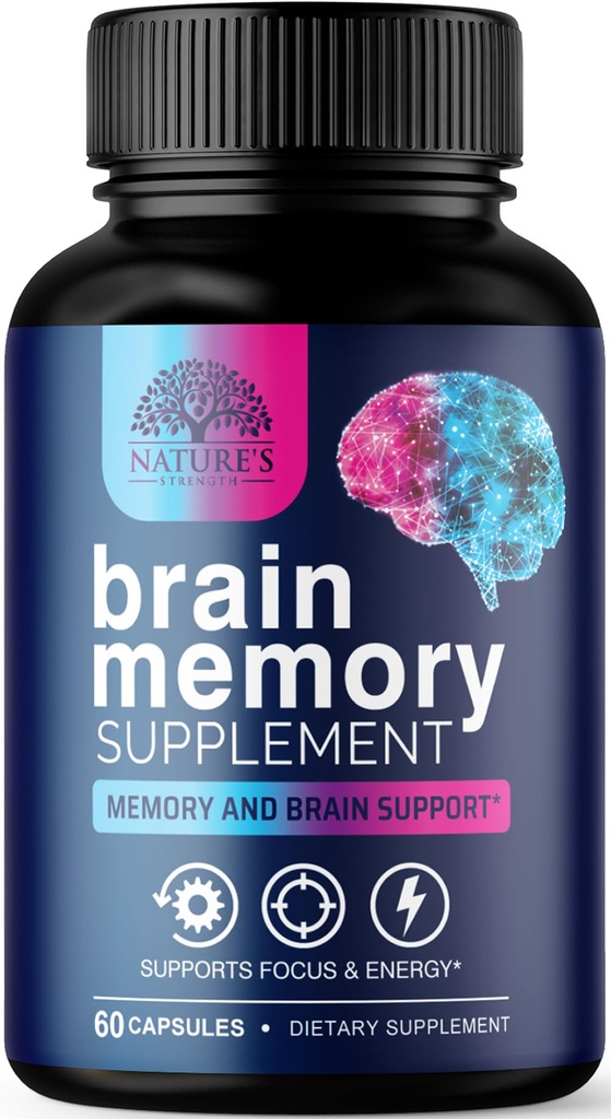 Pilules de supplément mémoire cérébrale - Nootropiques de force 3X pour la concentration, la clarté et le soutien focal - Vitamines cognitives pour la santé cérébrale avec Bacopa, Phosphatidylsérine et DMAE, Booster cérébral - 60 Capsules