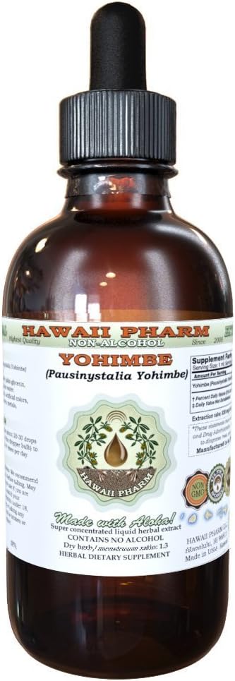 Hawaii Pharm Yohimbe Alkoholfreie Flüssigextrakt, Yohimbe Flüssigkeit (Pausinystalia Yohimbe) Getrocknete Bark Glycerite natürliche Kräuterergänzung, USA 4 fl.oz