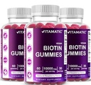 Vitamatic Biotin Gummies 10.000 mcg für stärkeres Haar, Haut und Nägel - 60 Vegan Gummis - auch Vitamin B7 (3 Flaschen)