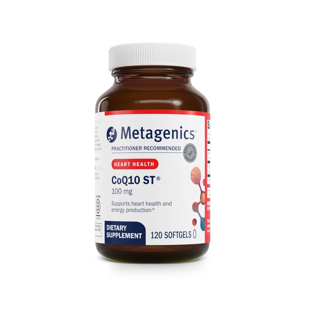 Metagenics CoQ10 ST-100-100 mg Ubiquinone con vitamina E per il cuore, l'energia e il supporto antiossidante* - Non OGM, senza glutine, senza soia - GMP Certified Facility - 120 Softgels