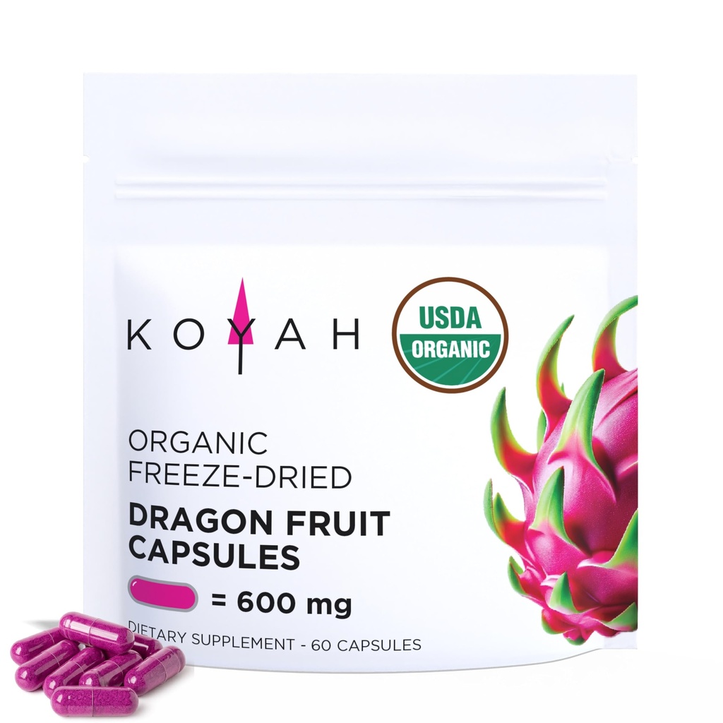 Organic Dragon Fruit Capsules, Freeze-Dried: 60 Capsules | 600 mg per Capsule, Whole-Fruit - Antioxidant Support*