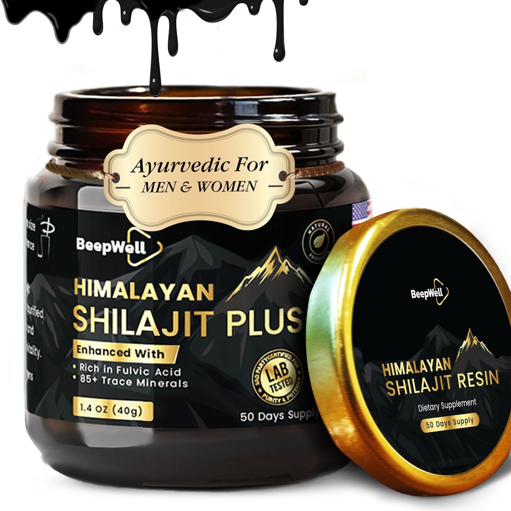 Pure Himalayan Organic Shilajit Resin Extract für Männer & Frauen- 100% natürliche Ashwagandha Schwarz Pfeffer Shilajit Resin für Männer Frauen Gold Ayurvedic,Fulvic Säure 85 + Trace Minerals, 50 Servierungen, 40 Gramm