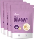 VivoNu Multi Collagen Peptides Powder, 16 Oz Hydrolyzed Protein Peptides | Type I,II,III,V,X with Hyaluronic Acid, Biotin & Vitamin C Unflavored Keto Paleo Friendly, Ez Mix in Drinks (4LB/4Pack)
