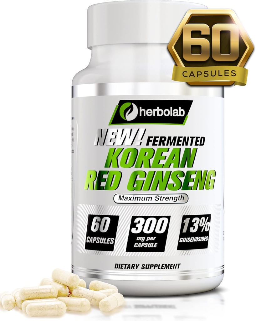 herbolab Korean Red Ginseng Fermented 10:1 (13% Ginsenosides) - Genuine Panax Ginseng aus Korea 6 Jahre alte Wurzeln - Patentierte Extraktionstechnologie