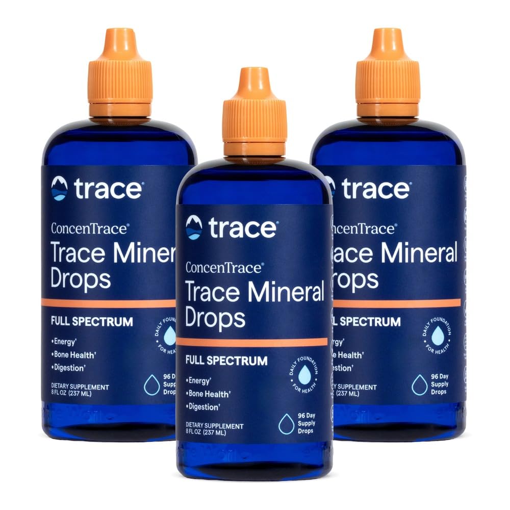 Trace Minerals ConcenTrace Drops | Full Spectrum Minerals | Ionic Liquid Magnesium, Chloride, Kalium | Low Sodium | Energy, Elektrolyte, Hydration | 288 Day Supply, 8 fl oz (Pack mit 3)