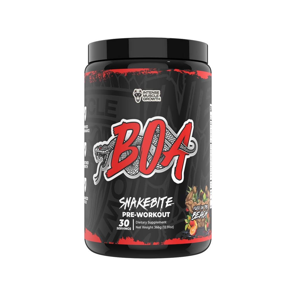 BOA Snakebite Pre-Workout Powder | Energy, Focus & Performance Support | L-Citrulline, Beta Alanine, Caffeine | High Stimulant Pre Workout | 30 Servings (Choose Flavor) (Flex on the Beach)