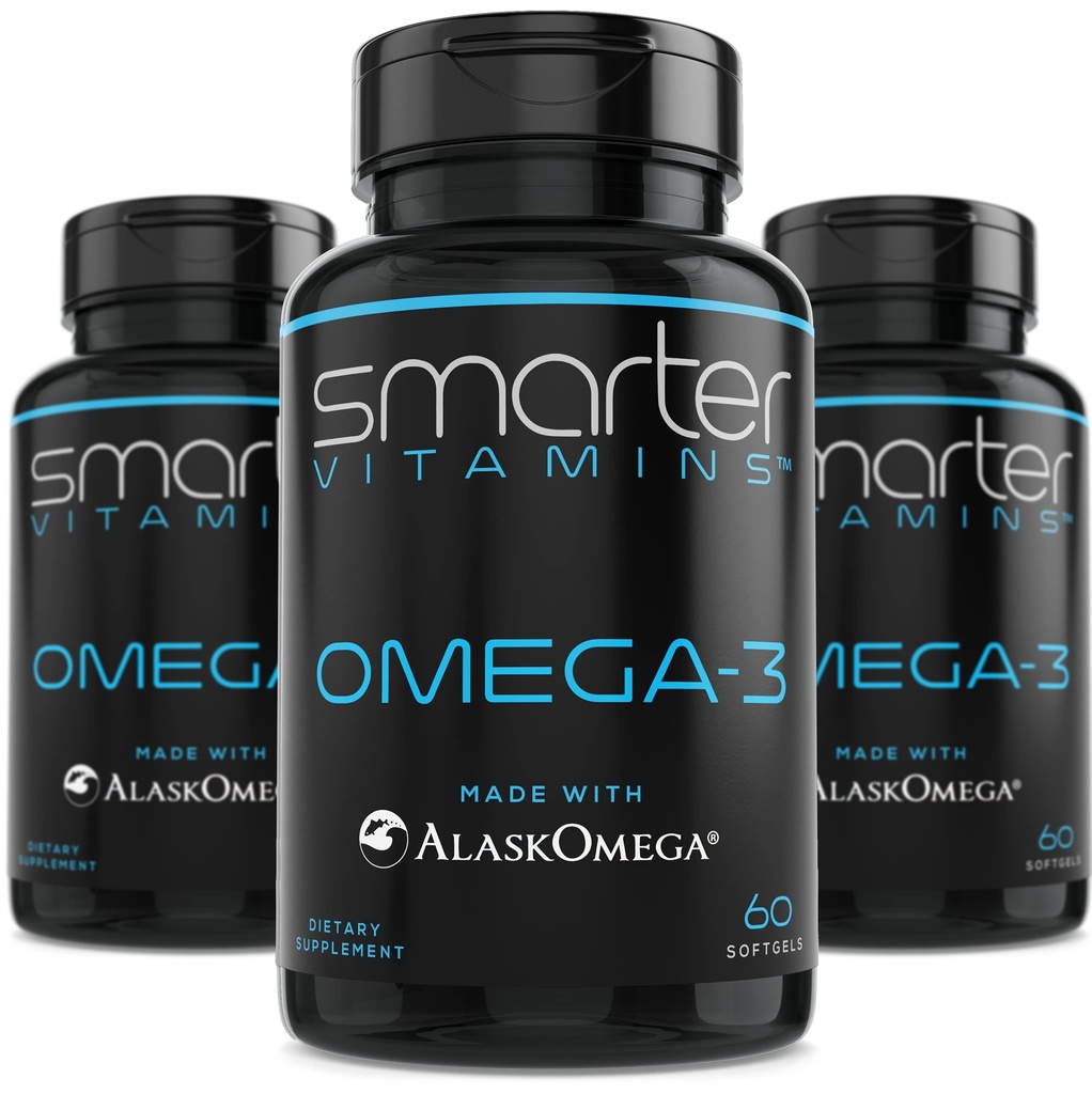 (3 Pack) Olio di pesce più intelligente Omega 3, Aroma di bacche, Burpless, Tasteless, 2000mg, DHA EPA Brain a tripla resistenza, Realizzato con AlaskOmega®