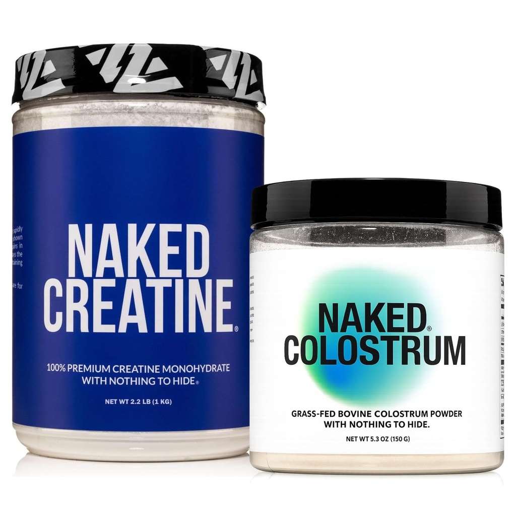 NAKED Creatine 1000g + Colostrum Powder – Pure Micronized Creatine (200 Servings) & Grass-Fed Colostrum (150 Servings) for Strength, Gut Health & Immunity