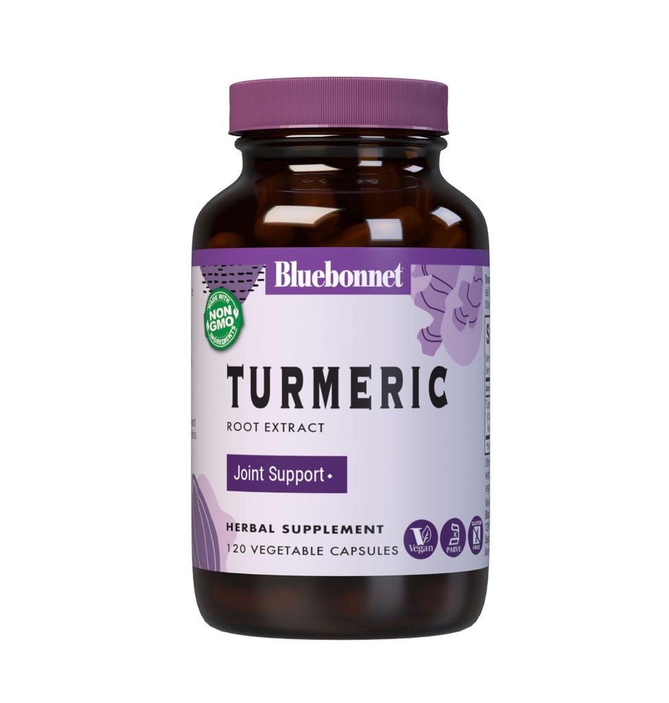 Bluebonnet Turmeric Root Extract Supplement, 120 Count | Joint Support; Non-GMO, Vegan, Kosher Certified, Gluten-Free, Soy-Free