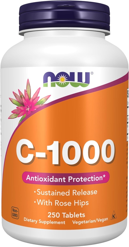 NOW Foods Supplements, Vitamin C-1,000 with Rose Hips, Sustained Release, Antioxidant Protection*, 250 Tablets (Pack of 12)