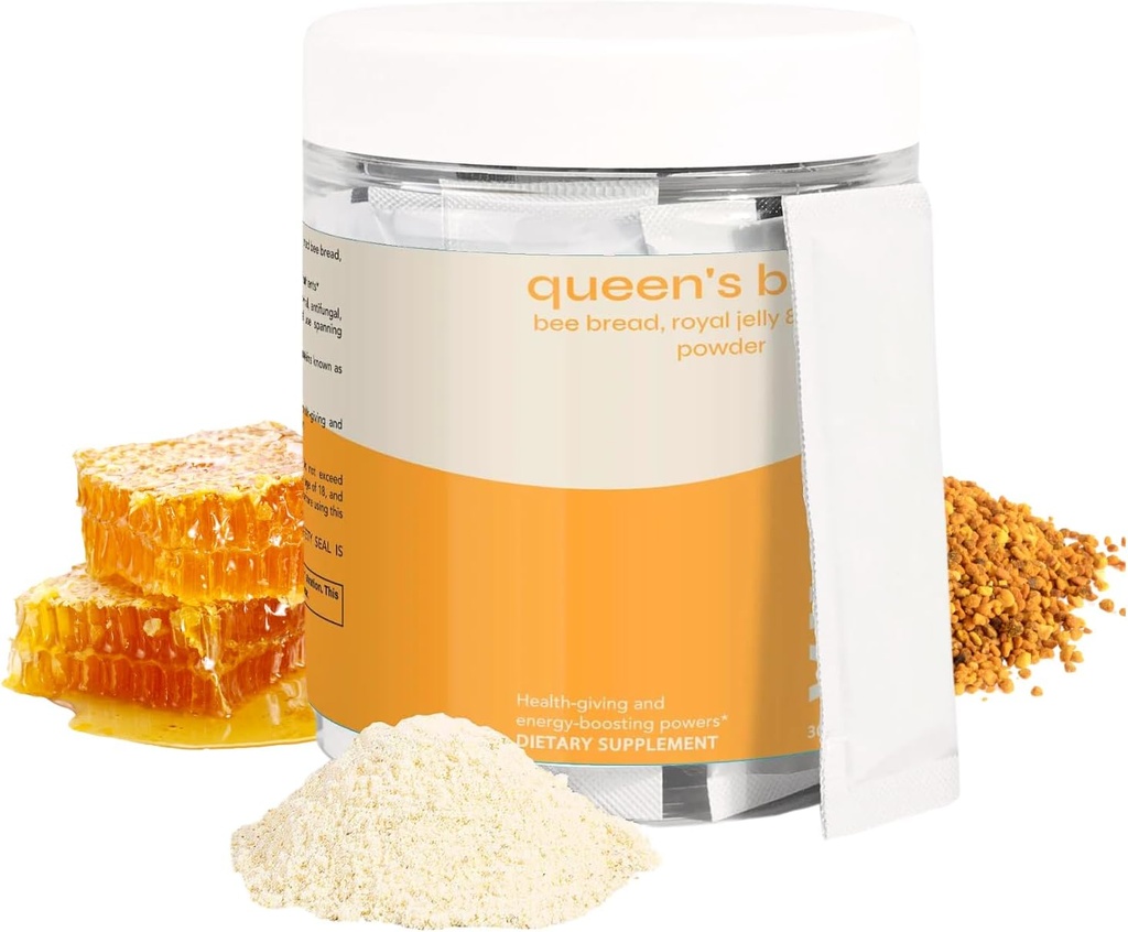 Queen's Boost - Sugar-Free Bee Bread, Royal Jelly & Propolis Powder mit Vitamin C - Non-GMO, Immun- und Energieunterstützung- 30 Einzelne Beutel pro Pack, 30-Tage-Versorgung