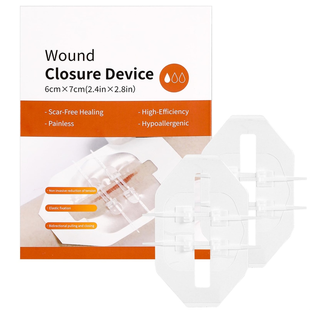 Emergency Wound Closure Strip 2PCS Wound Closure Kit Zip Stitch Wound Closure Device Laceration Closure Kit Wound Closure Glue Bandages Sutures to Close the Cut 6X7CM