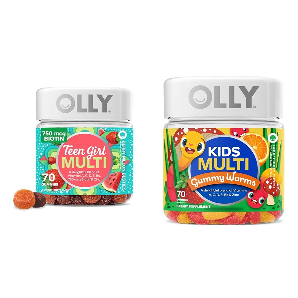 OLLY Adolescent fille Multi Gummy, enfants Multivitamine Gummy Worms, Vitamines, Minéraux, Soutien immunitaire, 35 et 45 jours