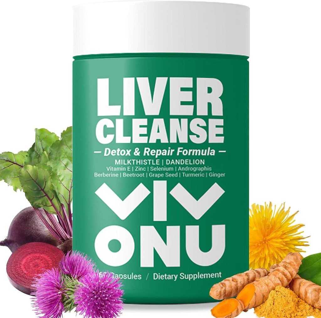 Thistle de lait VivoNu Silymarin & Dandelion soutien de la santé du foie racine, antioxydant, désintoxication (60 capsules/1 bouteille)
