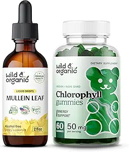 Wild & Bio Mullein Tropfen 2 Unzen & Chlorophyll Gummi 60 Kauen