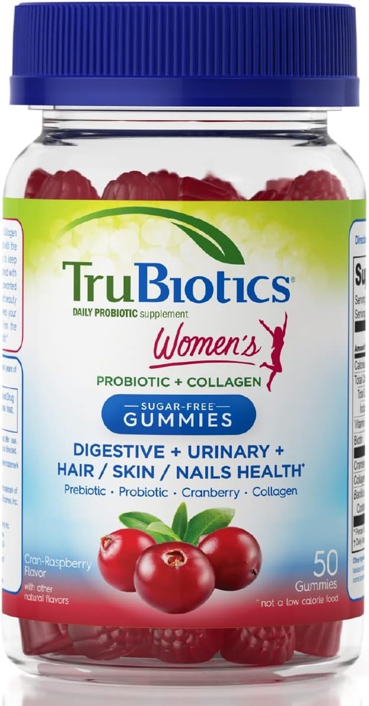 TruBiotics Probiotic Gummis mit Kollagen für Damen Digestive/Urinary/Hair/Skin/Nails Gesundheit, Sugar Free Prebiotics & Probiotics für Frauen, Collagen, Biotin, Vitamin C & Cranberry Extract, 50 Count