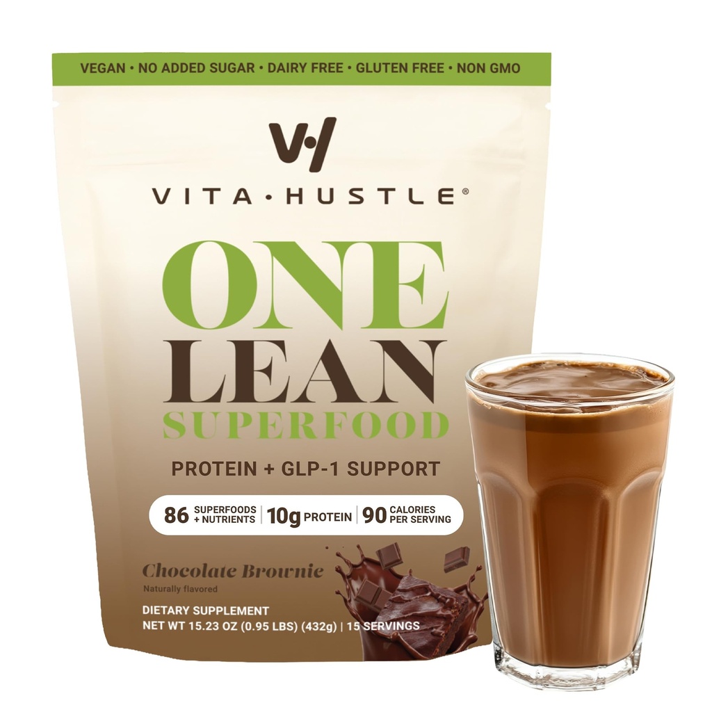 VitaHustle ONE Lean Protein Powder, GLP-1 Support, Chocolate Brownies | Meal Replacement Shake,Convenient Daily Meal Option, 10g Plant Protein, Ashwagandha, Multivitamins, Postbiotics