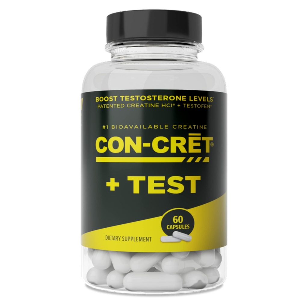 CON-CRET®+ Test, CON-CRET® Creatine HCl breveté maintenant avec Testofen®, Boost Testostérone Niveaux, 60 Capsules