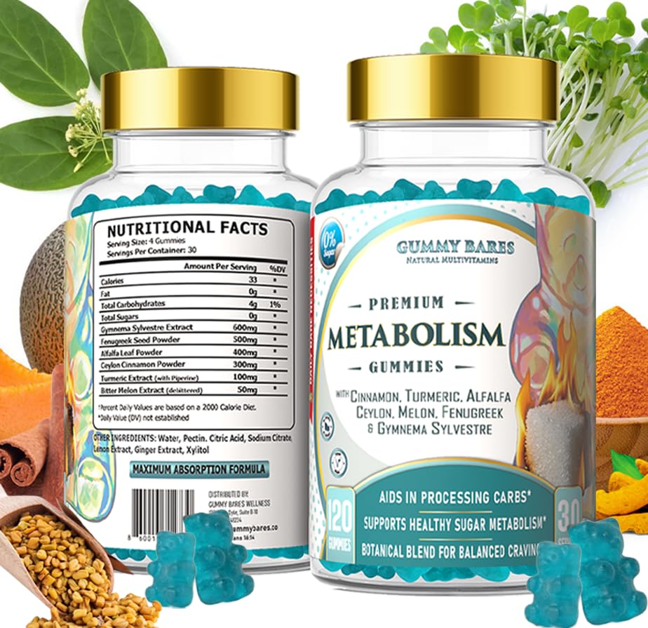 Gymnema Sylvestre & Fenugreek Gummies with Ceylon Cinnamon & Bitter Melon – Carb Blocker | Gummy Bares 120 Ct.