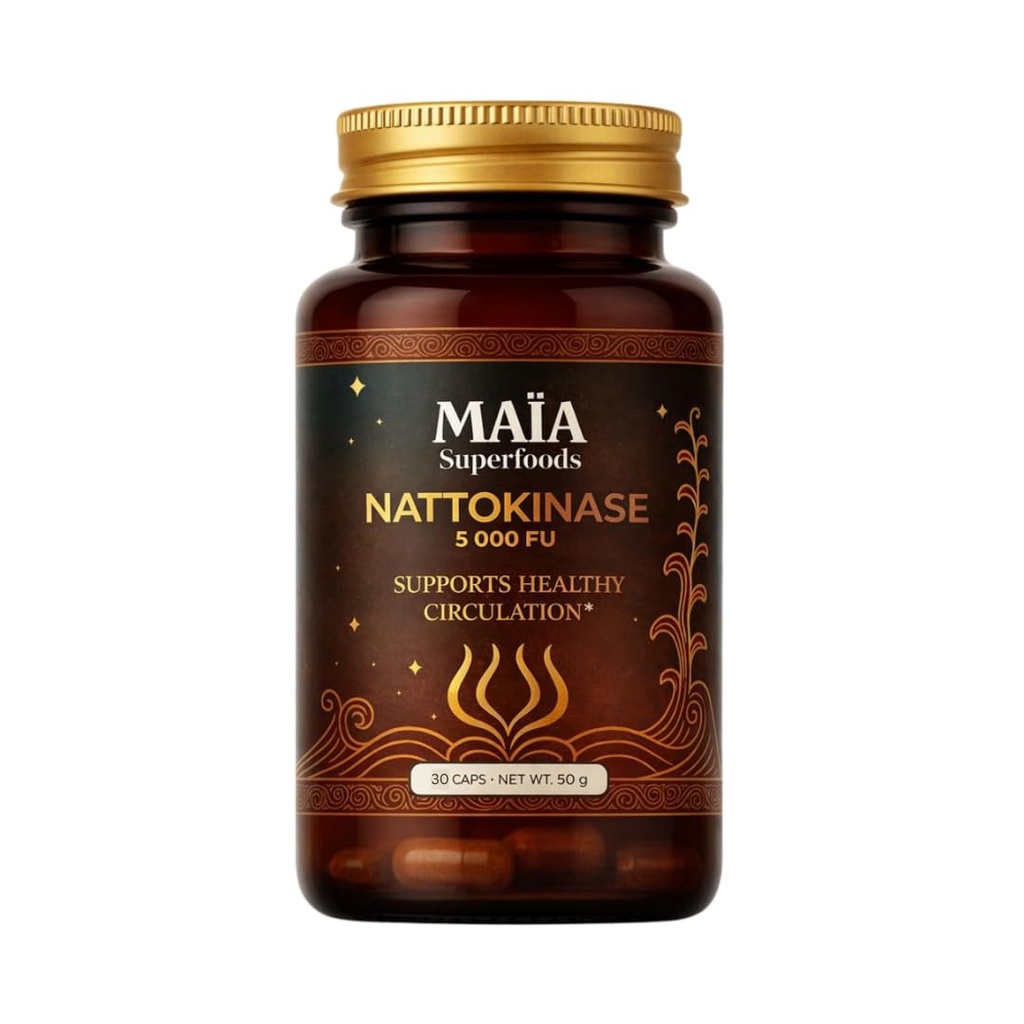 Maia Nattokinase | 5000 FU | Supports Arterial Cleanliness, Nitric Oxide, Cardiovascular Wellness | Fermented Soybean Enzyme Supplement