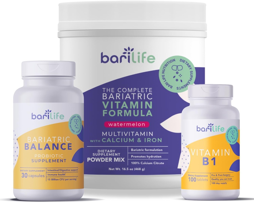Bari Life Complete Bariatric MultiVitamin Powder (Watermelon) und Bariatric Balance – Probiotische Ergänzung und Vitamin B1