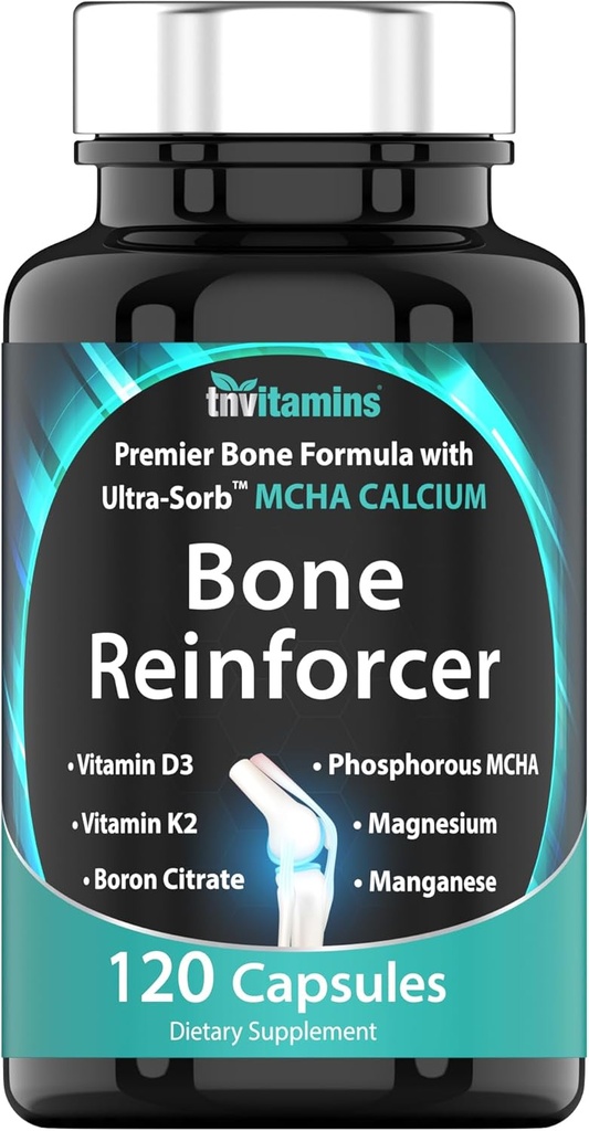 Knochenverstärkungsgerät (120 Kapseln) MCHA Kalziumergänzung mit Vitamin D3, Magnesium, Vitamin K2, Boron Citrat, Phosphor MCHA, & Manganese | Leistungsstarke Knochenergänzung für Damen und Herren