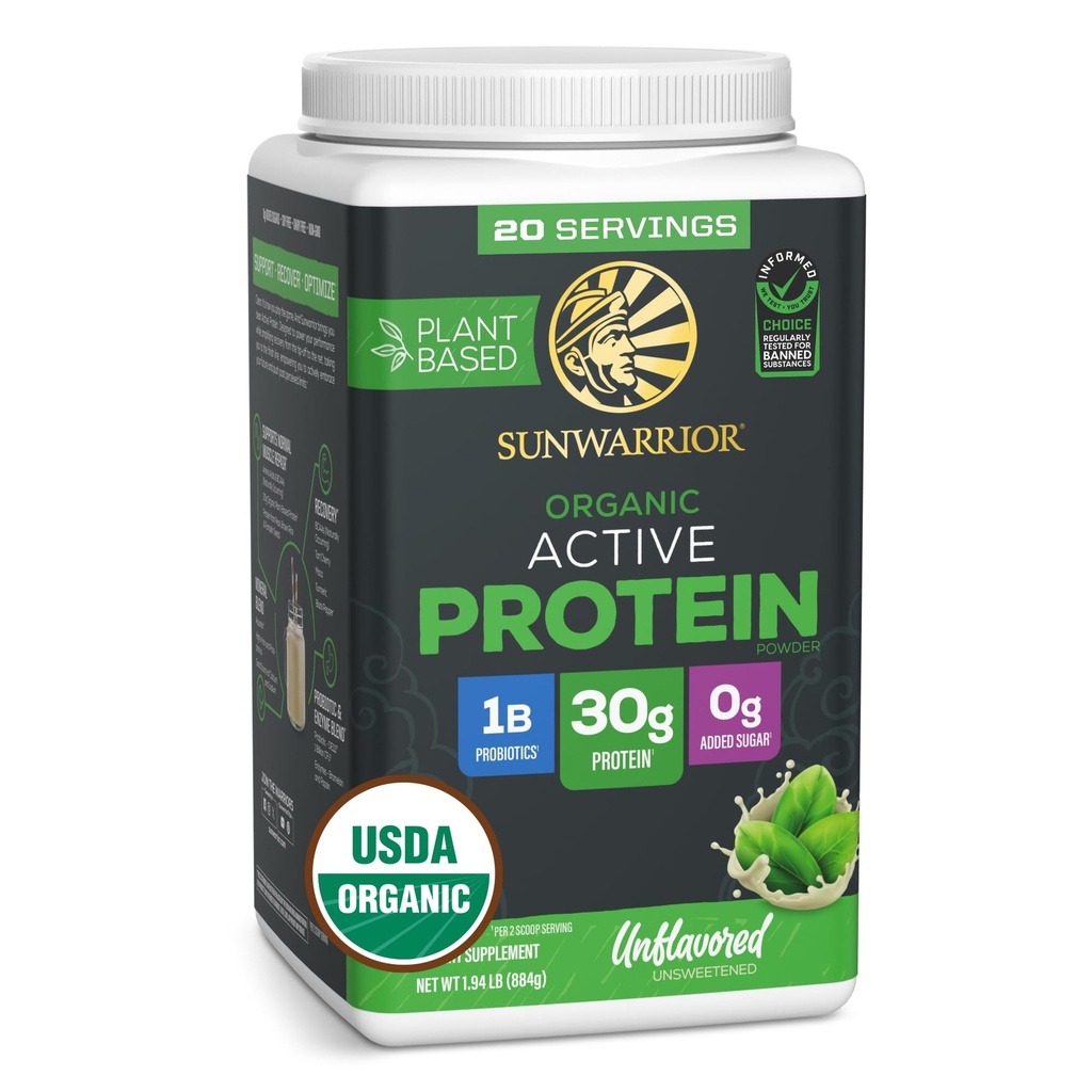 Sunwarrior Organic Plant Based Protein Powder | Vegan Organic Protein Powder with BCAA Amino Acids Plus Recovery Minerals & Botanicals | Non-GMO Soy Dairy & Gluten Free (Unflavored, 20 Portionen)